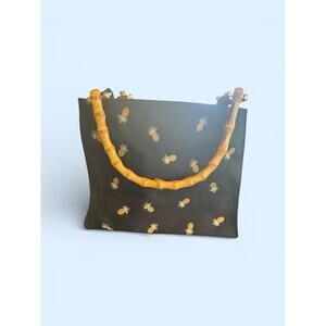 Pineapples Bamboo Handled Retro Black Hand Bag by Tianni